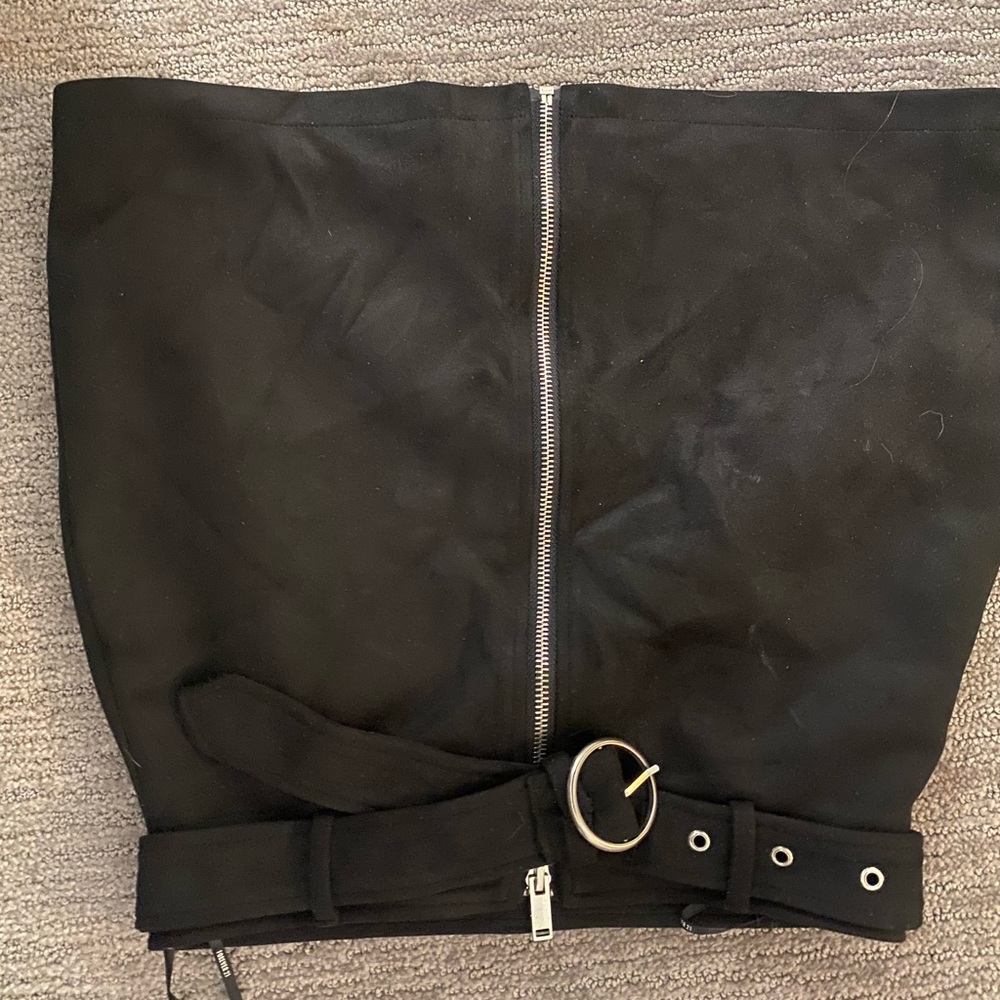 Belted suede skirt